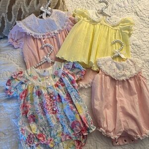 Girls sz 9-24 Months Vintage Embroidered Matching Sets Bundle